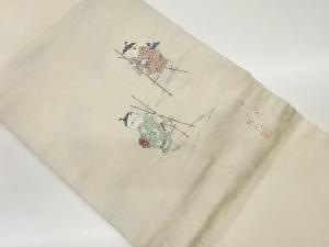 作家物　引箔手描き童子模様名古屋帯